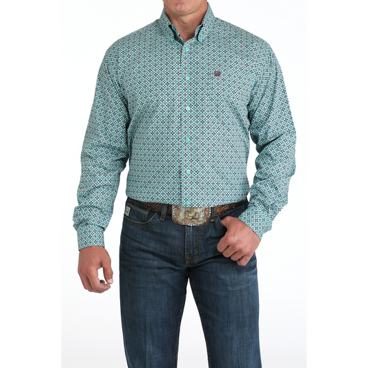 Cinch Men's Long Sleeve Print Shirt- Olive