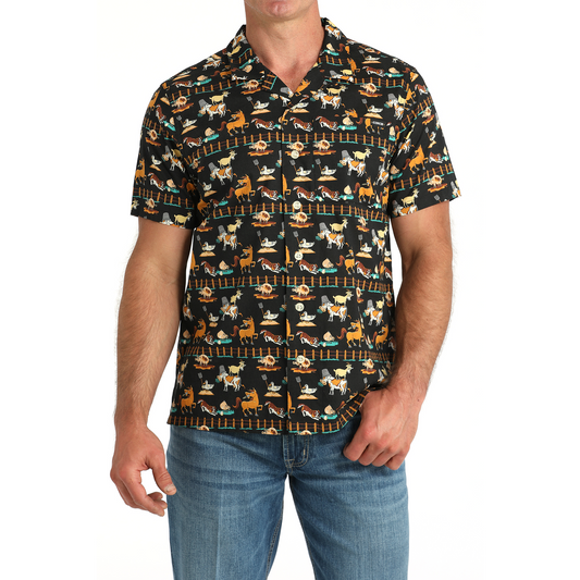 Cinch Men's Short Sleeve Camp Shirt- Black