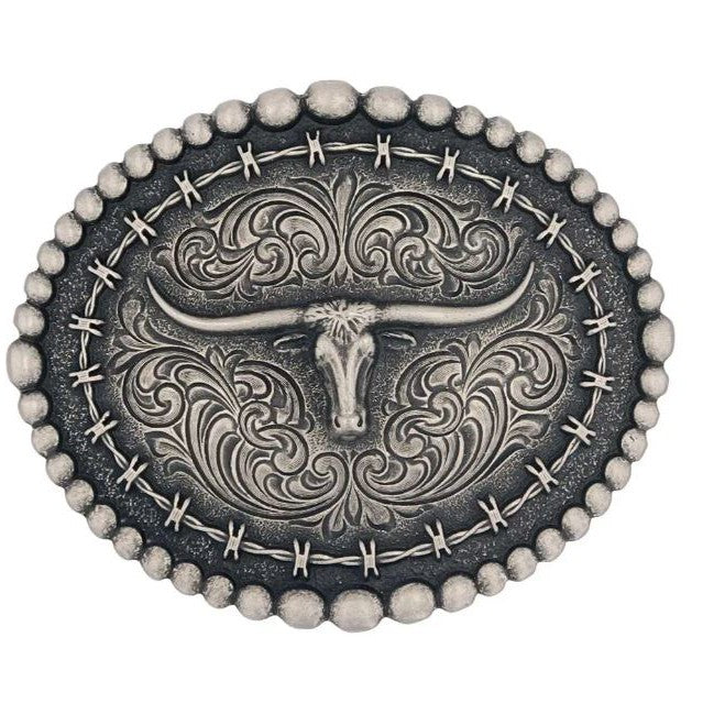 Montana Silversmiths Rustic Barbed Wired Longhorn Buckle