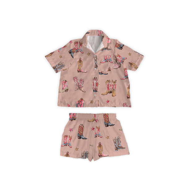 Ida Mae Women's Thunderbird Boots Rose Shorty Pajama Set- Pink