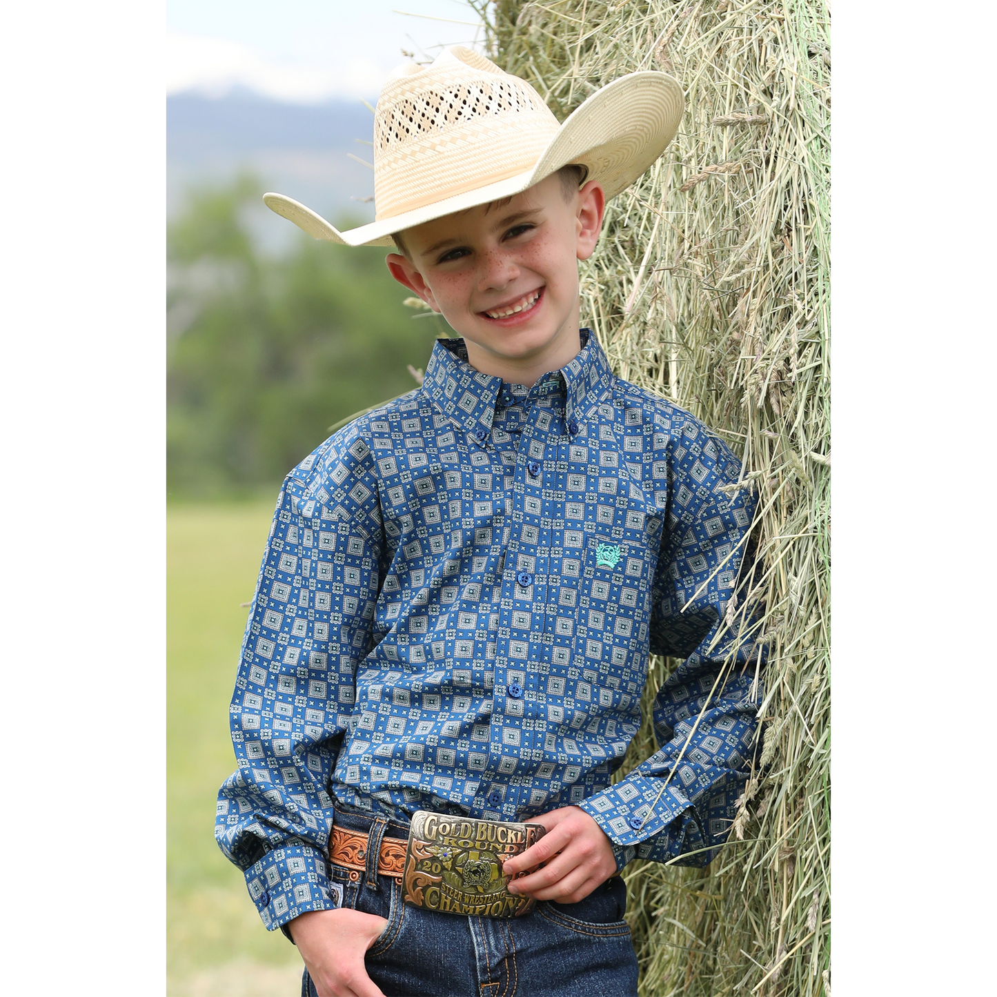 Cinch Boys Long Sleeve Shirt- Royal Blue