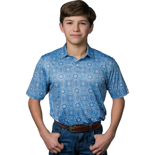 Ferrell Brand Boy's Bennett  Short Sleeve Polo - Light Blue