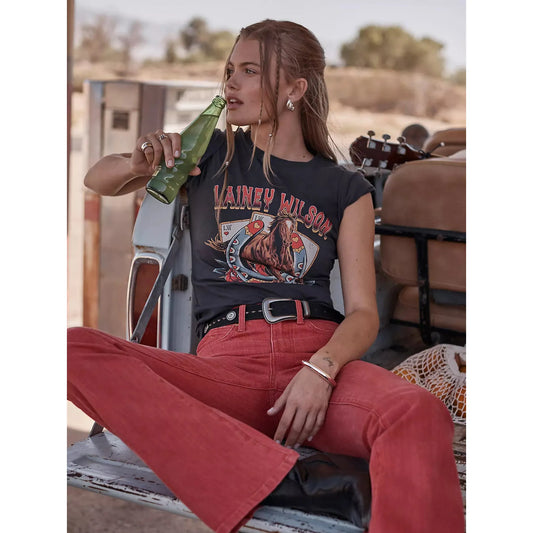 Wrangler Women's Lainey Wilson On Deck  Tee Shirt - Black
