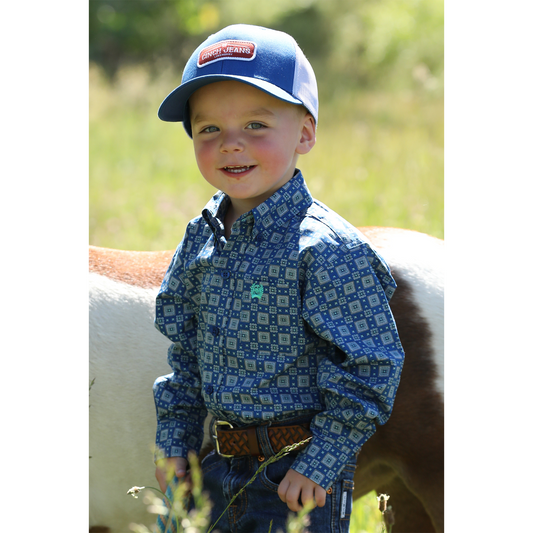 Cinch Boy's Long Sleeve Print Shirt- Royal Blue