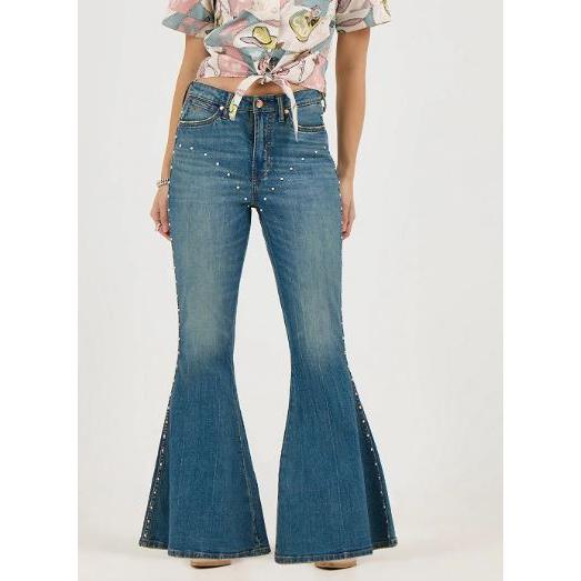 Wrangler Women's Lainey Wilson Bejeweled Bell Bottoms- Rock Wash