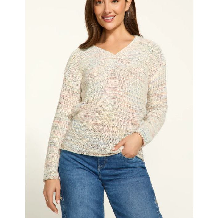 FDJ Women's Long Sleeve V Neck Sweater- Confetti