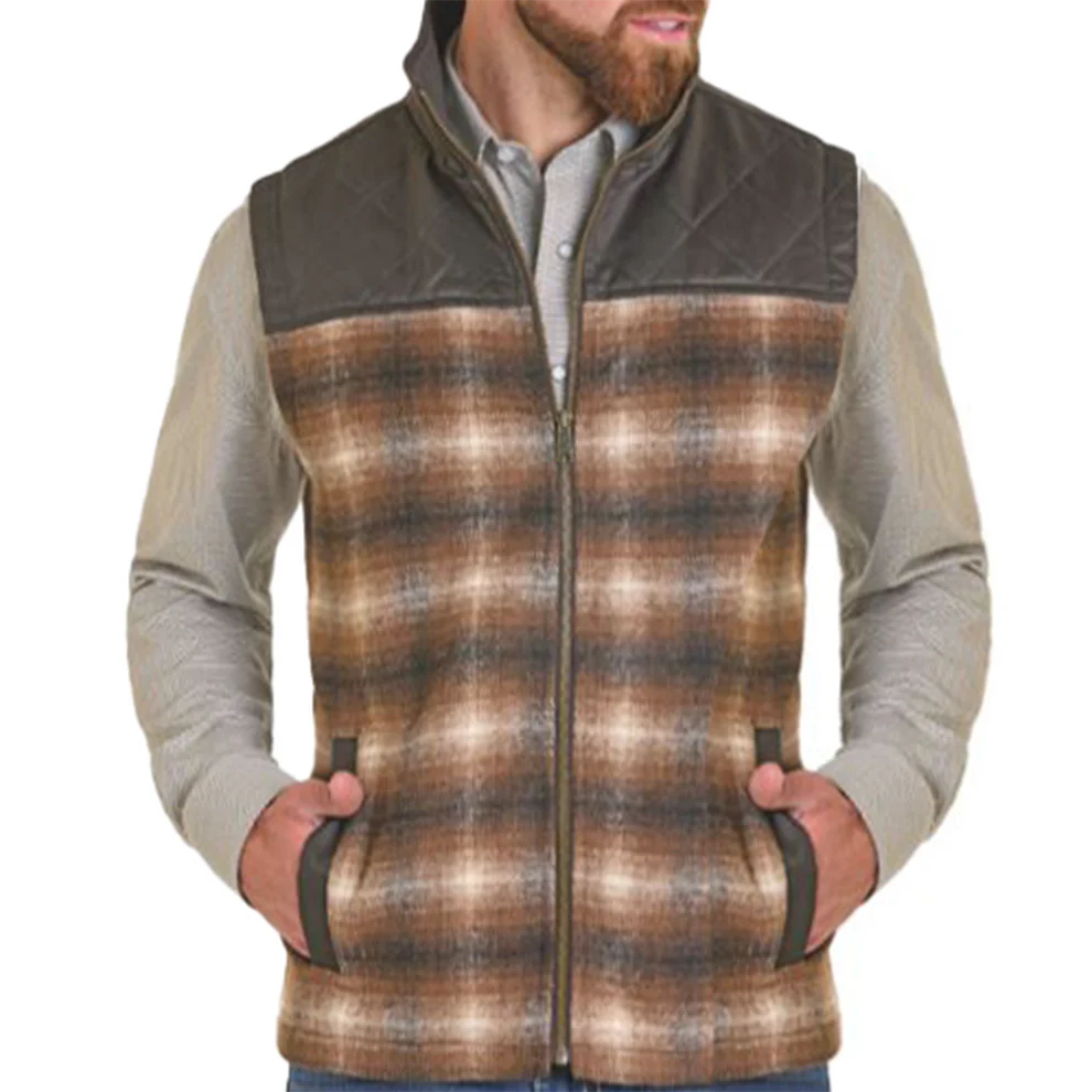 Rock & Roll Men's Multi Media Plaid Vest- Brown