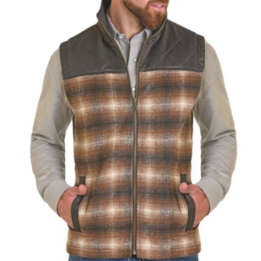 Rock & Roll Men's Multi Media Plaid Vest- Brown
