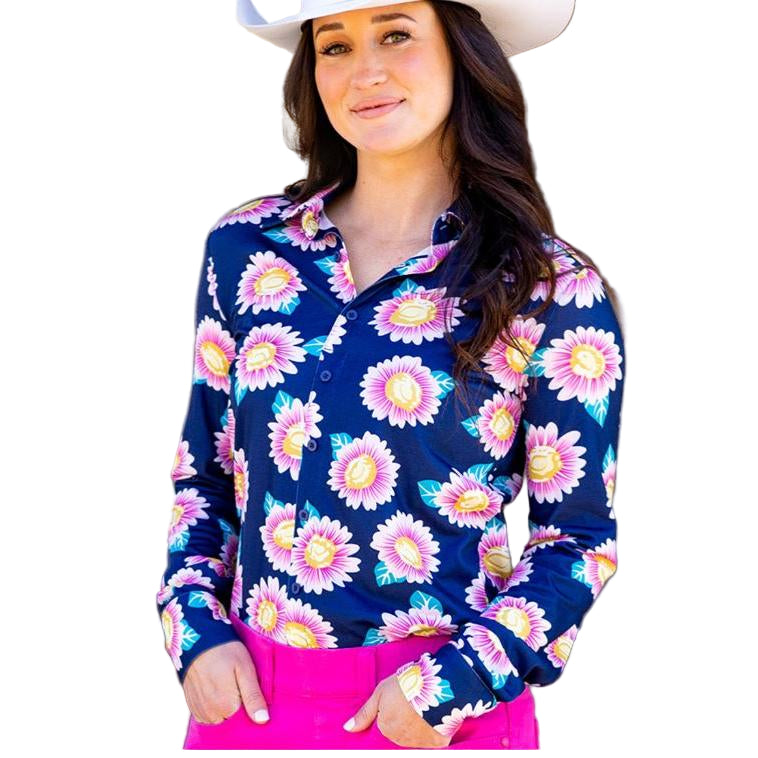 Cowgirl Tuff  Women's Long Sleeve Button Up Western Print Shirt- Multi