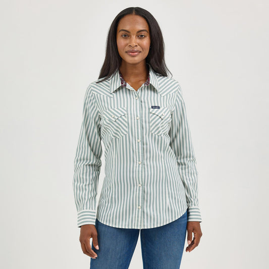 Wrangler Women's Long Sleeve Retro Western Stripe Snap Shirt- Multiple Colours