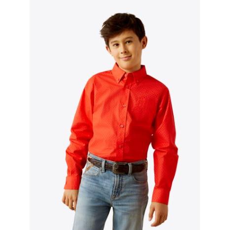 Ariat Boy's Waylen Long Sleeve Shirt- Red