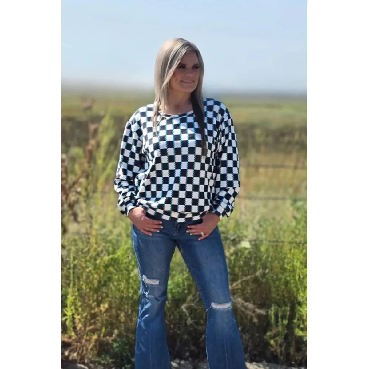 Sterling Kreek Women's Long Sleeve Checked in Turquoise Shirt