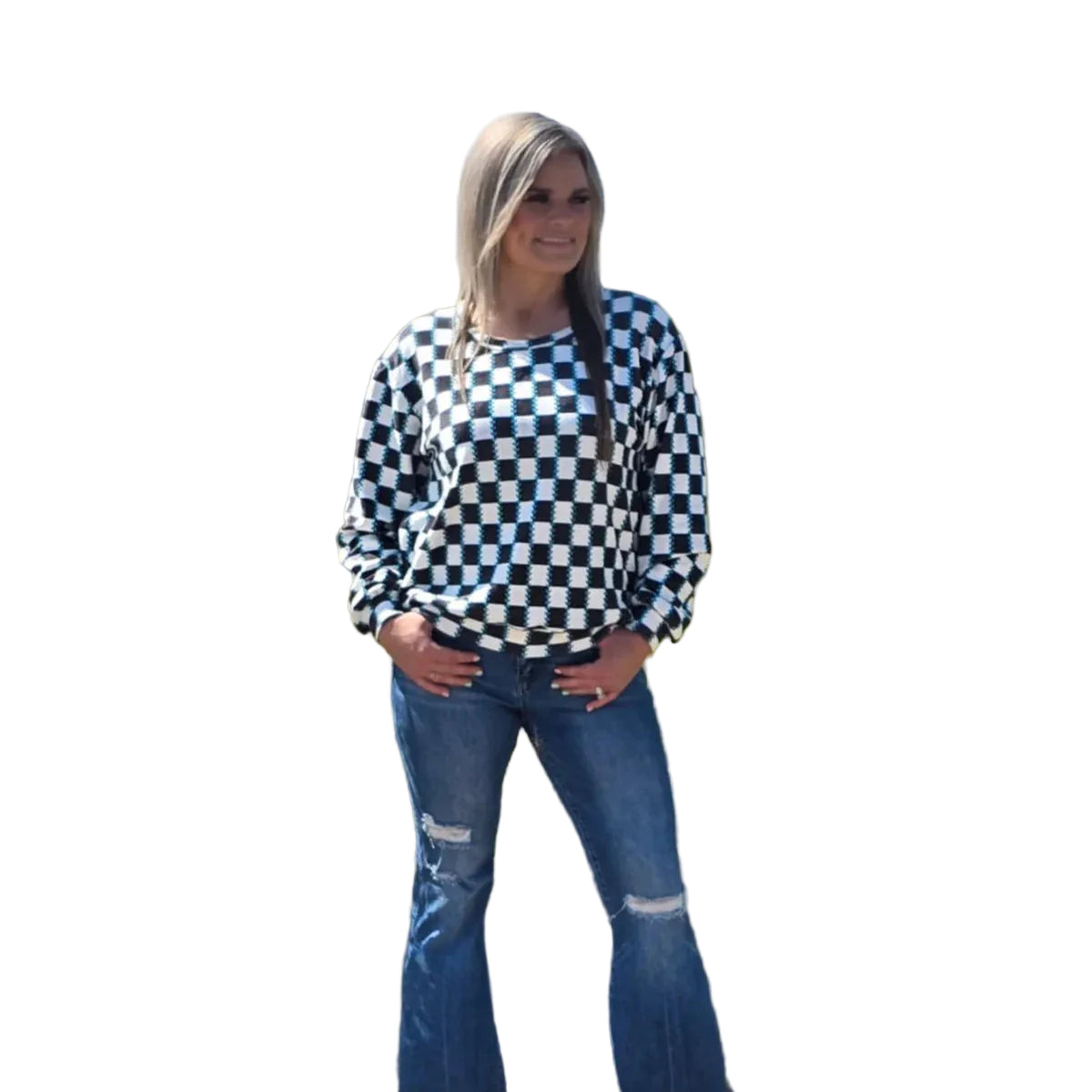 Sterling Kreek Women's Long Sleeve Checked in Turquoise Shirt