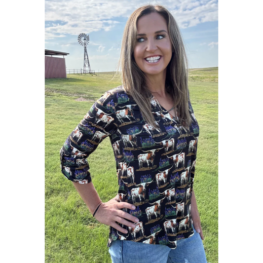 Sterling Kreek Women's Long Sleeve Heart of Texas Shirt-Black