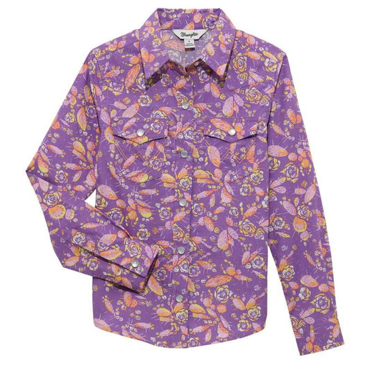 Wrangler Girl's Long Sleeve Western Shirt- Purple Multi