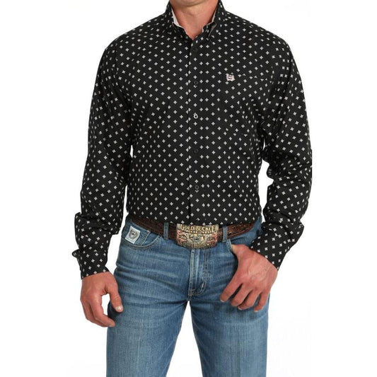 Cinch Men's Long Sleeve Print Shirt-Black