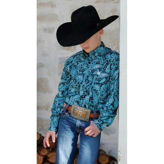 Cinch Boys Long Sleeve Paisley Shirt- Black