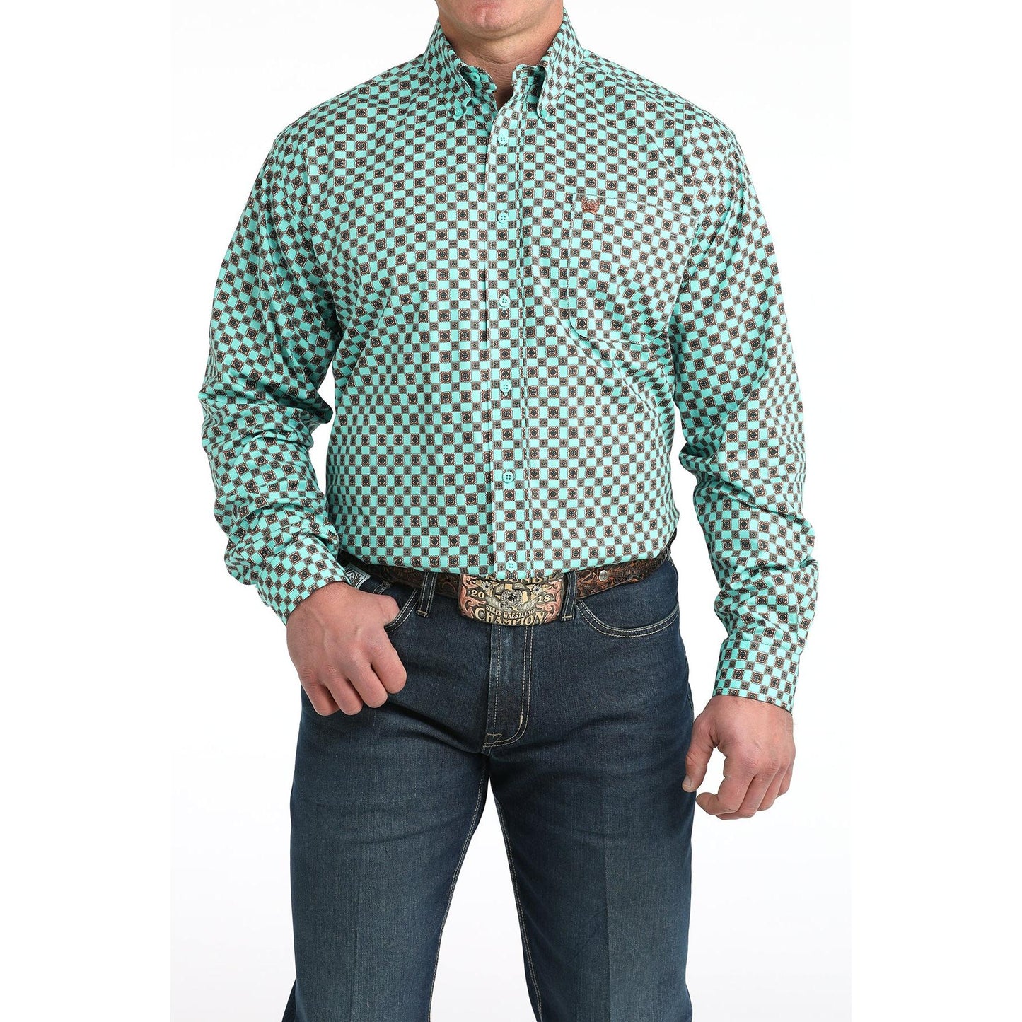 Cinch Men's Long Sleeve Patterned Western Shirt- Blue - Irvine Tack & Western Wear