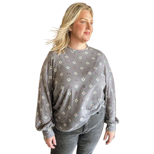 Rowdy Crowd Women's Long Sleeve Branding Aztec Shirt