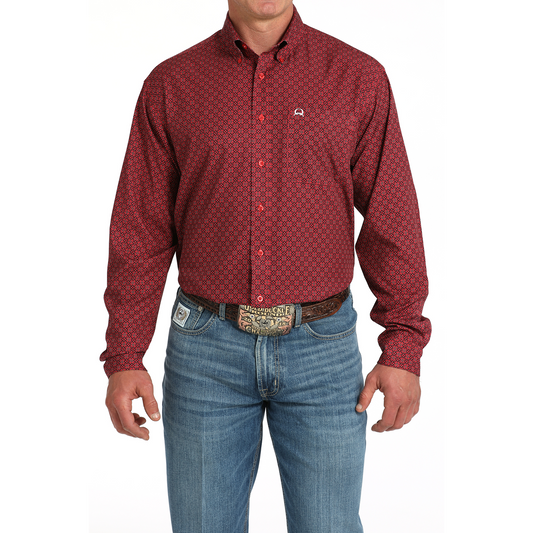 Cinch Men's Long Sleeve Arenaflex Print Shirt-Red
