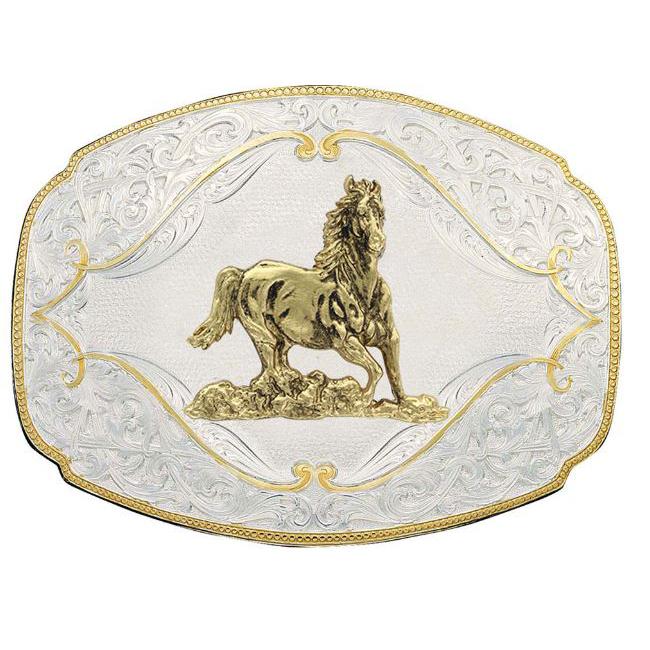 Montana Silversmiths Gold Flourish Western Belt with Galloping Horse Buckle