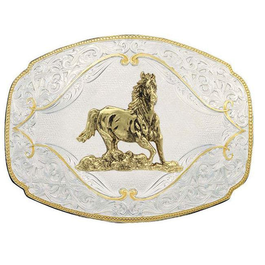Montana Silversmiths Gold Flourish Western Belt with Galloping Horse Buckle