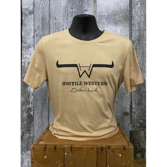 Hostile Western Men's Short Sleeve Tee Shirt- Sandstone