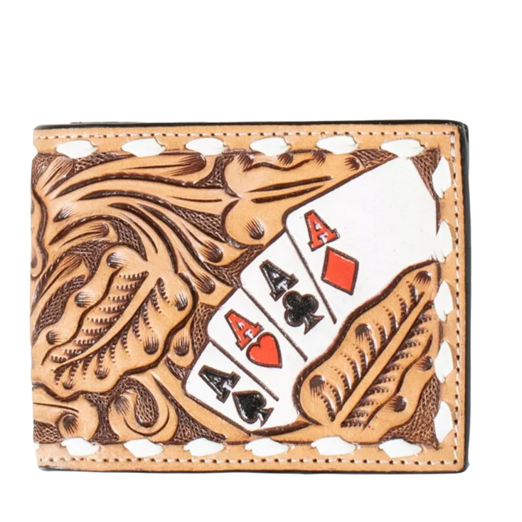 3D  Men's Hand Painted Bifold Ace Cards Wallet- Natural - Irvine Tack & Western Wear