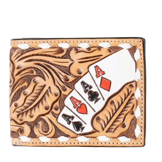 3D  Men's Hand Painted Bifold Ace Cards Wallet- Natural - Irvine Tack & Western Wear