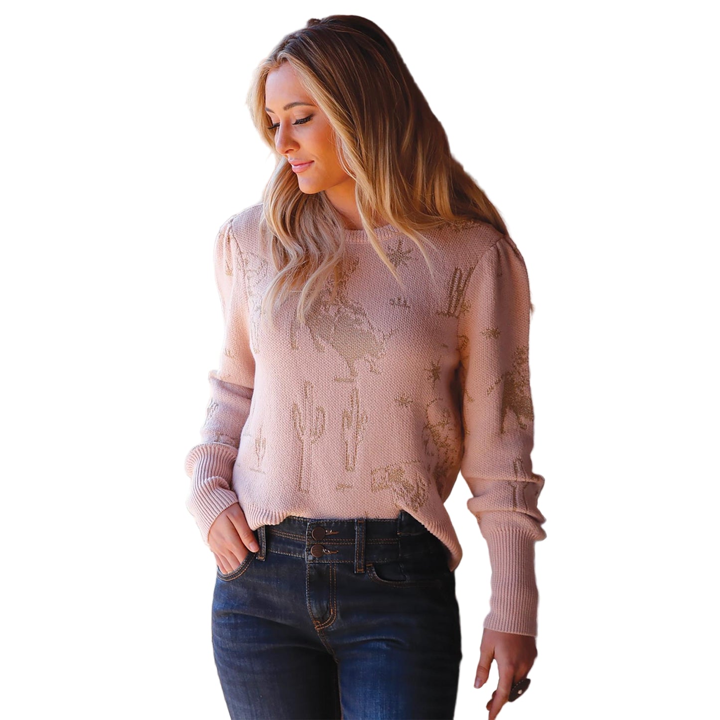 Cinch Women's Long Sleeve Western Themed Sweater - Pink