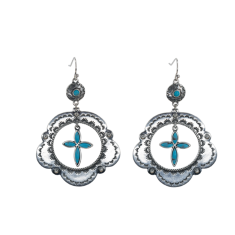 Justin Dangle Concho Hoop with Stone Cross on Small Pendant