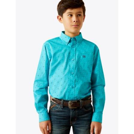 Ariat Boy's Willke Classic Fit Long Sleeve Shirt- Turquoise