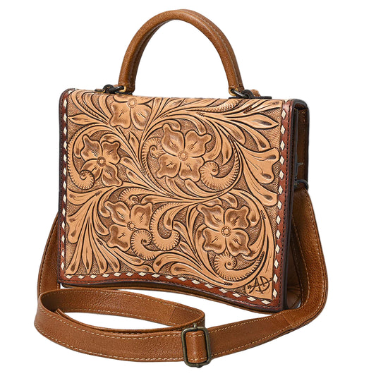 American Darling Hand Tooled Floral Design Briefcase Messenger Bag
