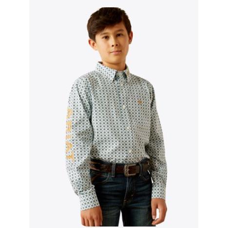 Ariat Boy's Team Franklin Classic Fit Shirt- Blue/Brown