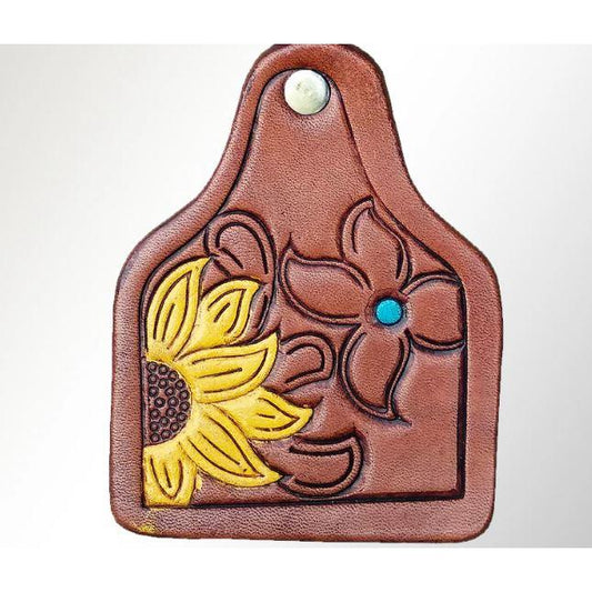 American Darling Hand Tooled Sunflower Key Ring