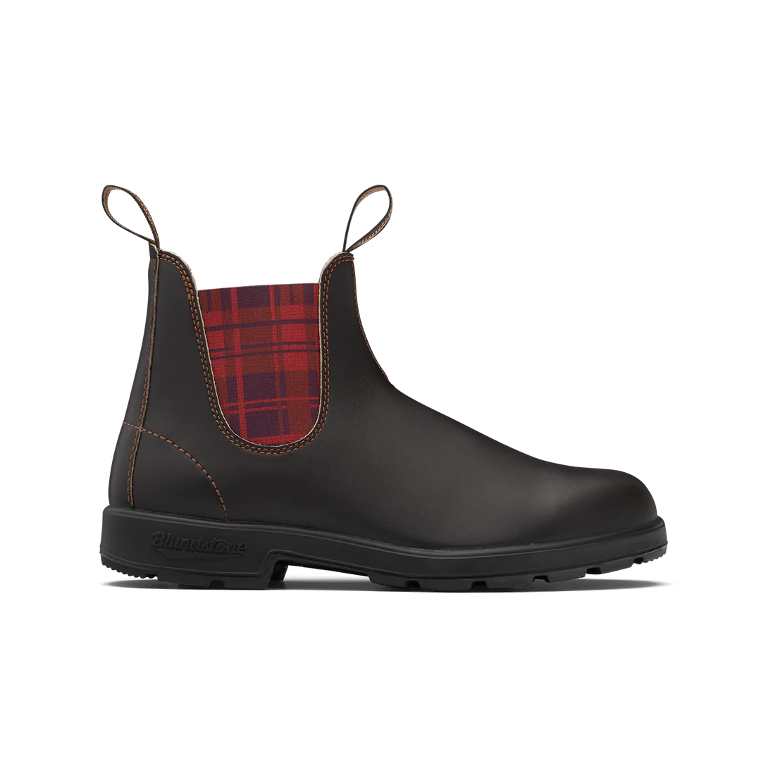 **Blundstone Unisex #2100 Original Boots - Brown w/Burgundy Tartan Elastic