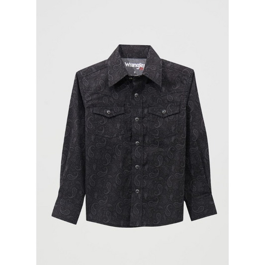 Wrangler Boy's Long Sleeve Paisley Shirt- Shadow Paisley