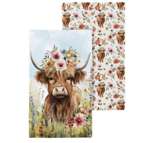 Evergreen Petal & Plow Highland Cow Dish Towel - Irvine Tack & Western Wear
