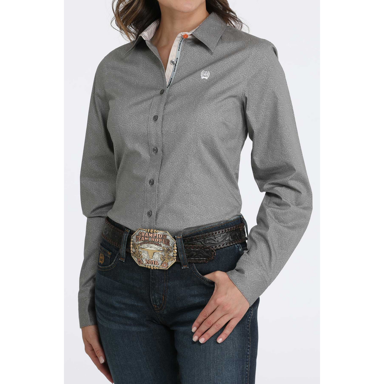 Cinch Women's Button Up Western Print Long Sleeve Shirt - Grey