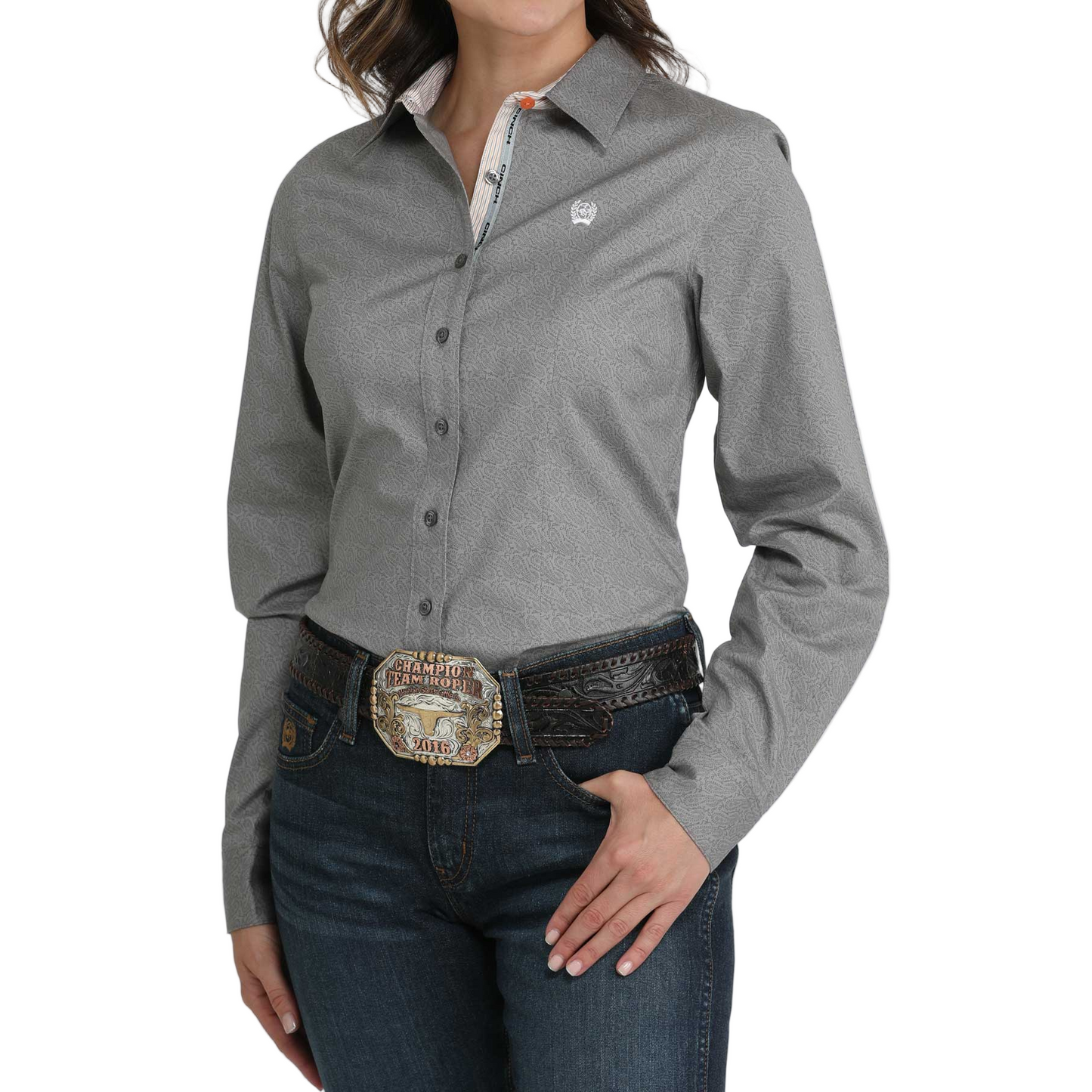 Cinch Women's Button Up Western Print Long Sleeve Shirt - Grey