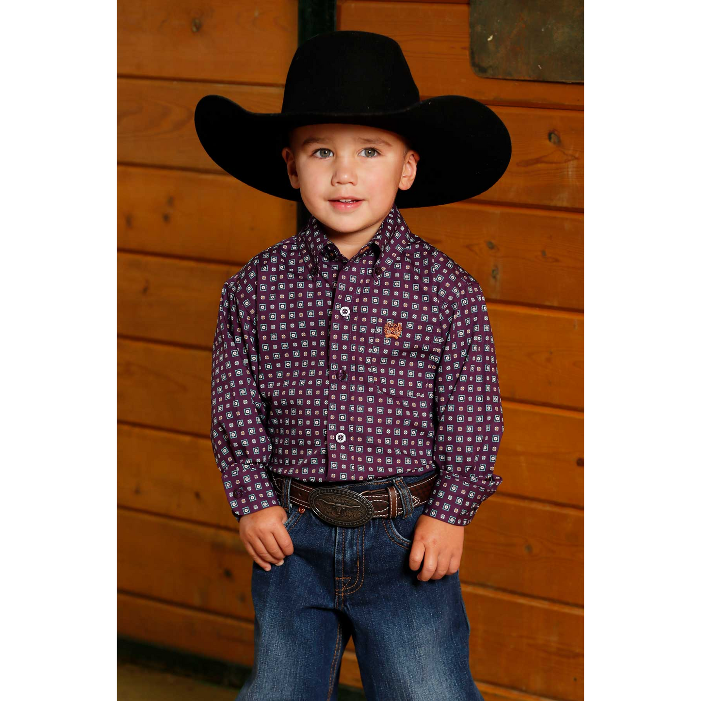 Cinch Boy's Long Sleeve Print Western Shirt -Purple