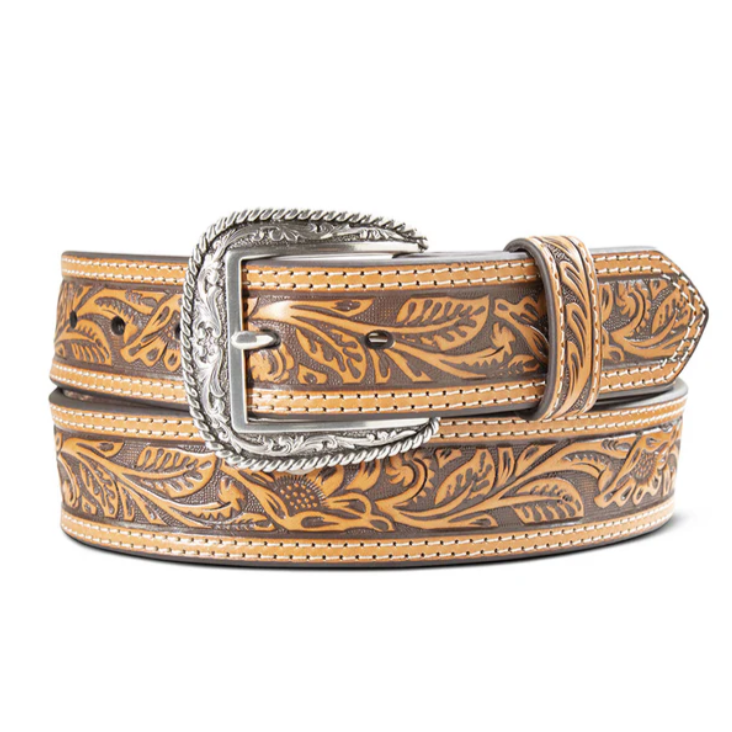 Ariat Men's 1 1/2" Tooled Double Stitch Belt- Tan - Irvine Tack & Western Wear