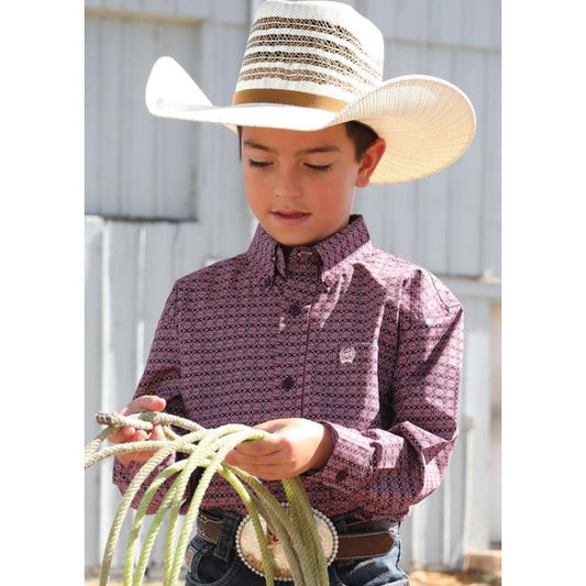 Cinch Boys Long Sleeve Print Western Shirt- Purple