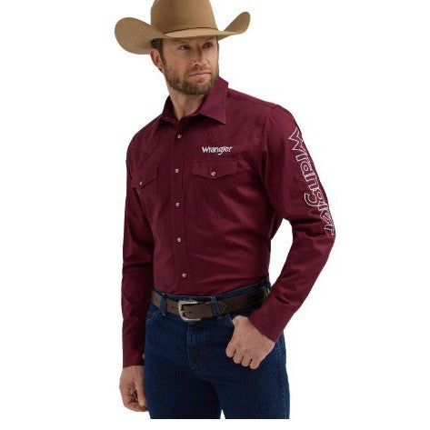 Wrangler Men's HO24 Long Sleeve Button Down Shirt-Wine