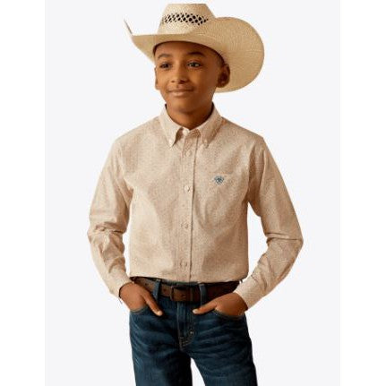 Ariat Boy's Long Sleeve Johnny Classic Fit Shirt- Light Brown
