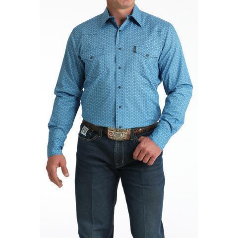 Cinch Men's Long Sleeve Modern Print Western Shirt- Blue