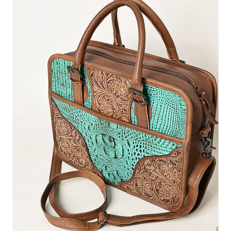 American Darling Women's Hand-Tooled Crocodile Embossed Bag- Turquoise