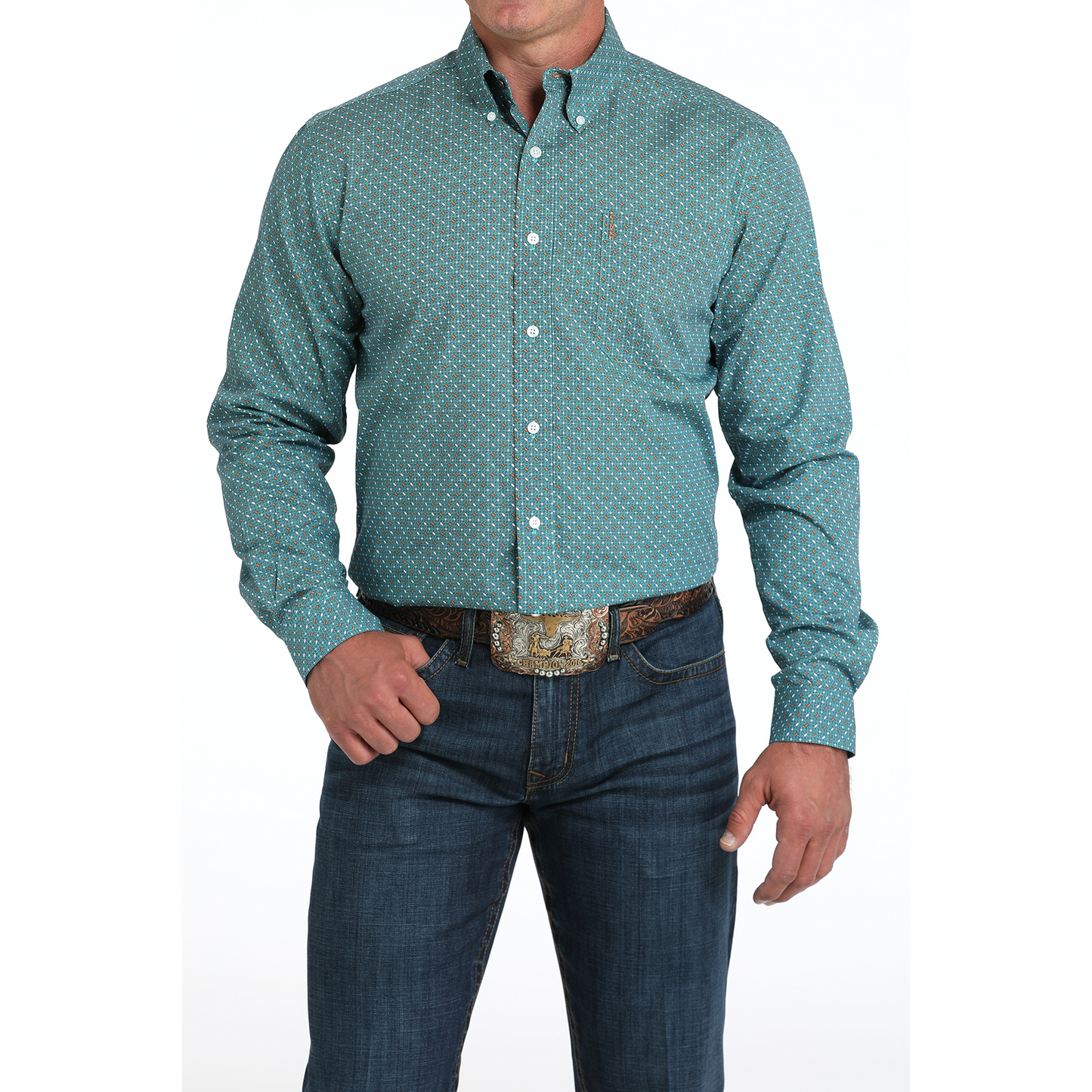 Cinch Men's Long Sleeve Print Shirt- Turquoise