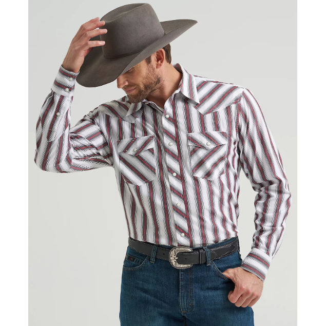 Wrangler Men's 20X Competition Advanced Comfort Long Sleeve Western Snap Print Shirt-Brushpopper Red