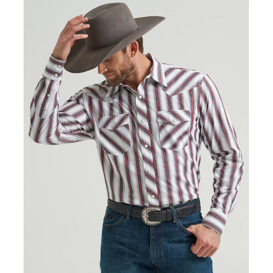 Wrangler Men's 20X Competition Advanced Comfort Long Sleeve Western Snap Print Shirt-Brushpopper Red